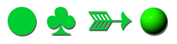 Samples of green shapes and objects.